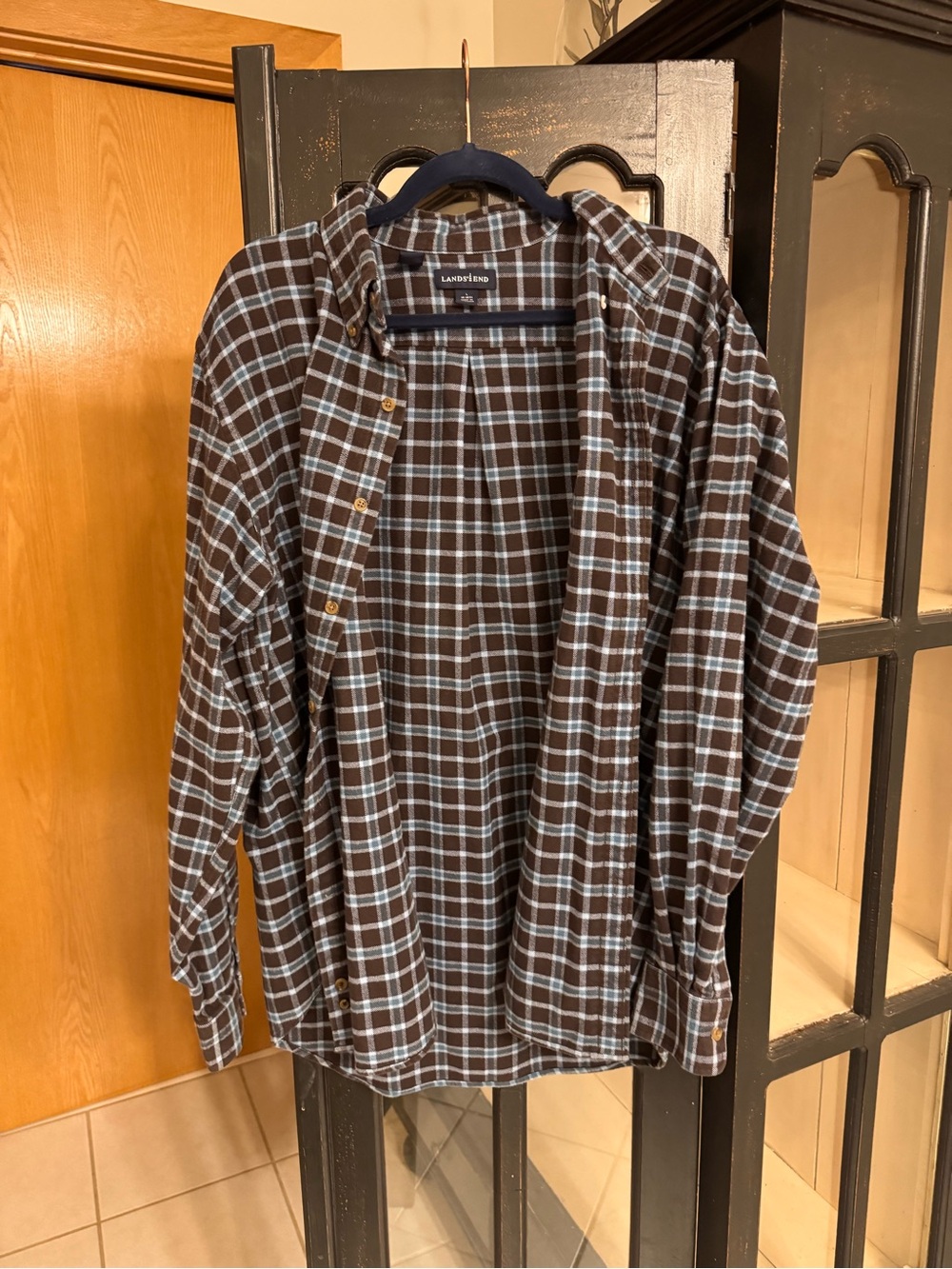 Lands' End Brown and Light Blue Plaid Button-Down Shirt